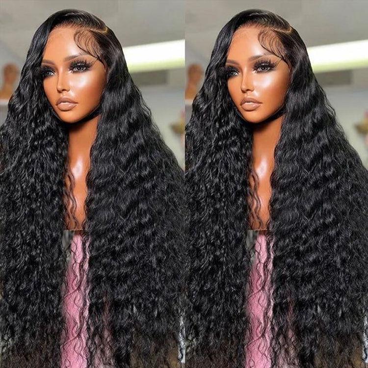 Customizable Water Wave Human Hair Wig, Soft Flowing Curls 2x6 16 inches 250g