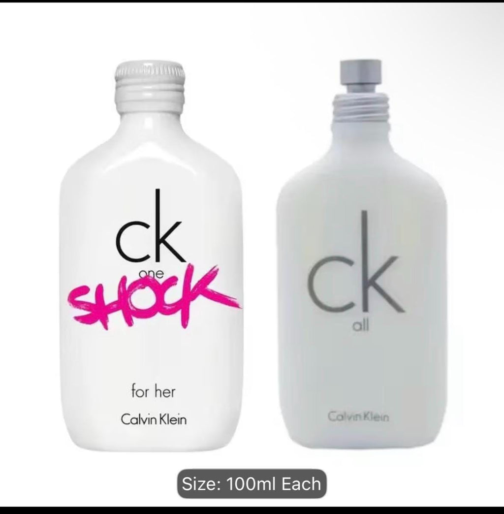 Calvin klein CK one shock for her 100ml + Ck all unisex 100ml Fragrance Bundle- 2 Designer PERFUMES EDT Set-Long Lasting SIgnature Scent