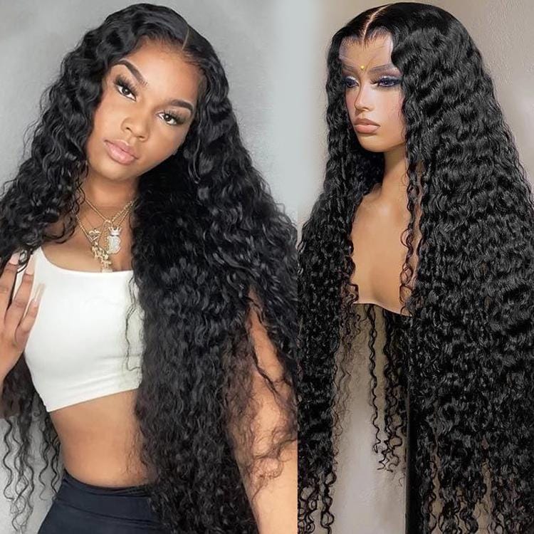 Customizable Water Wave Human Hair Wig, Soft Flowing Curls 5x5 24 inches 280g