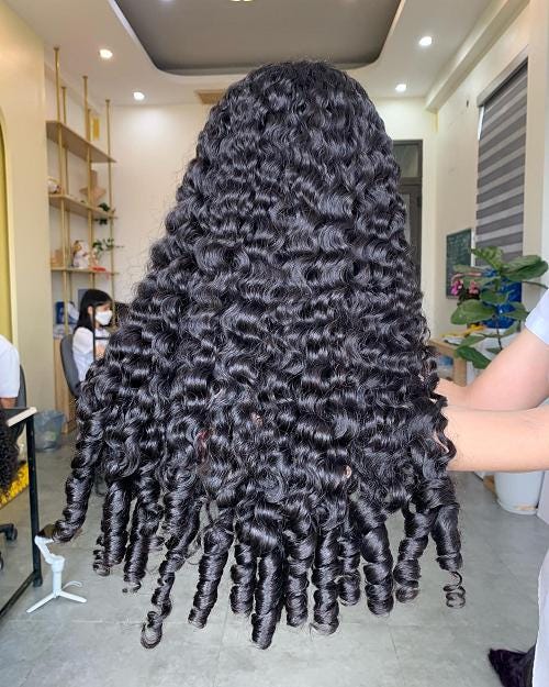 original Burmese Human hair curl wig customizable2x6 16 inches 250g