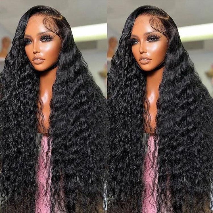 Customizable Water Wave Human Hair Wig, Soft Flowing Curls 4x4 28 inches 300g